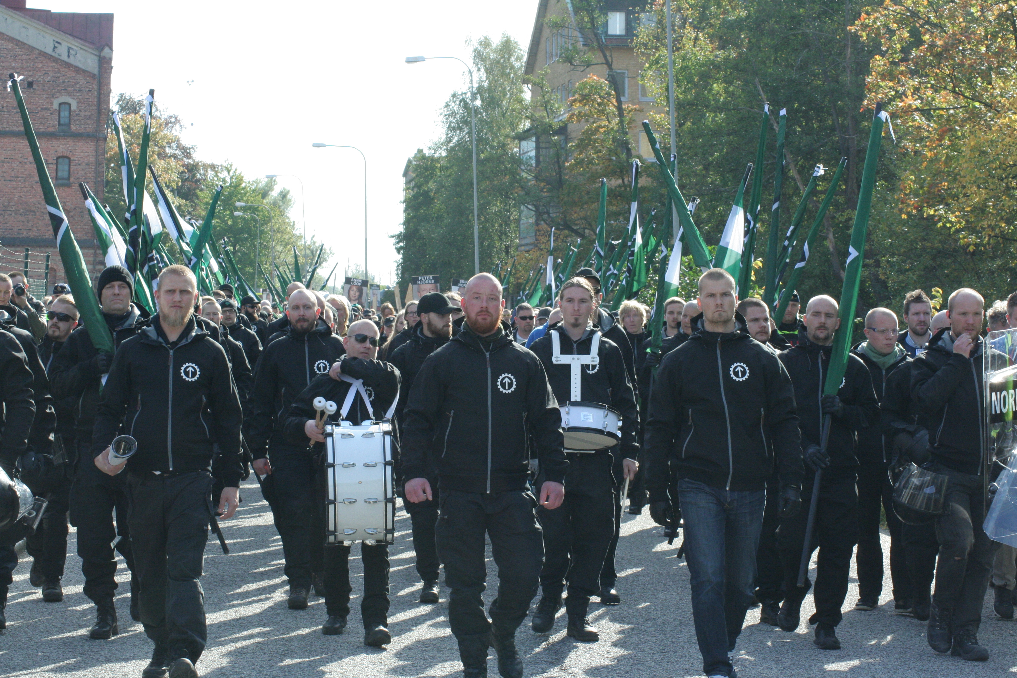 Nordic Resistance Movement members demonstrating in Gothenburg